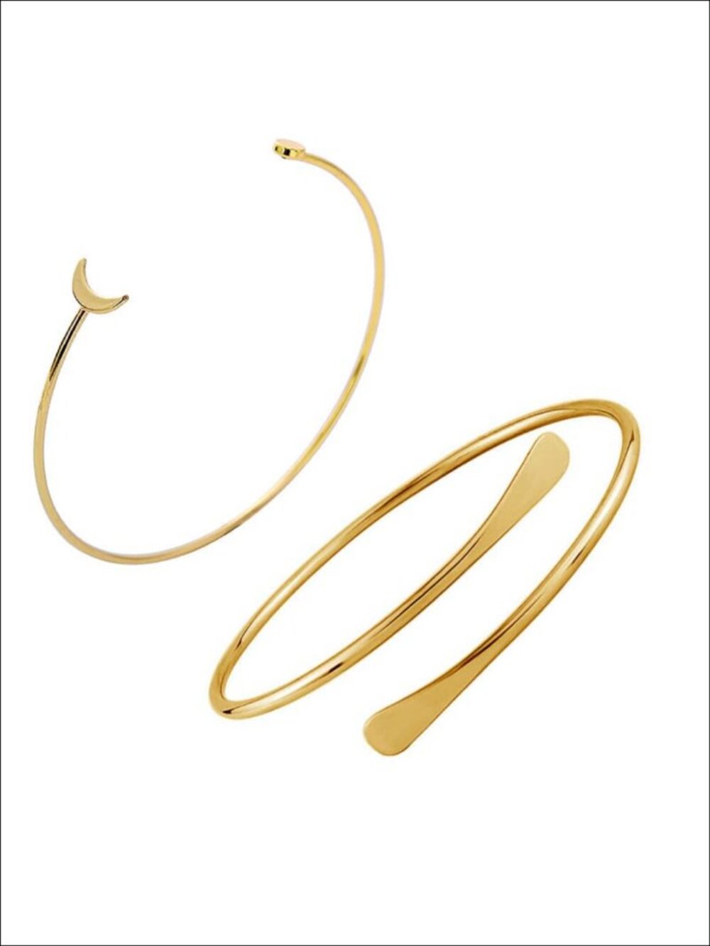 2 Pc Adjustable Gold Plated Arm Cuff Bracelet Set Minimalist Alloy Bangle